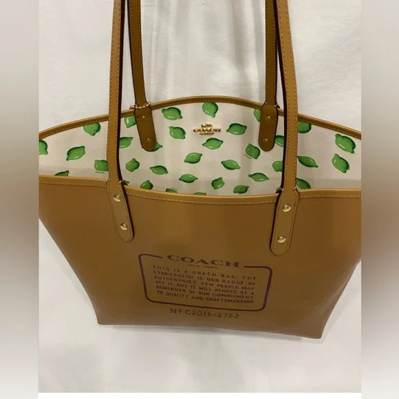 RARE Coach Reversible City Tote with Lime Print Designer Bag Purses Womens - Picture 4 of 11